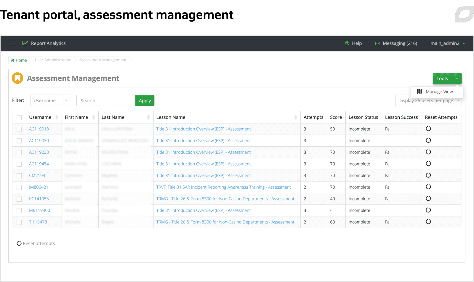 Tenant portal, assessment management