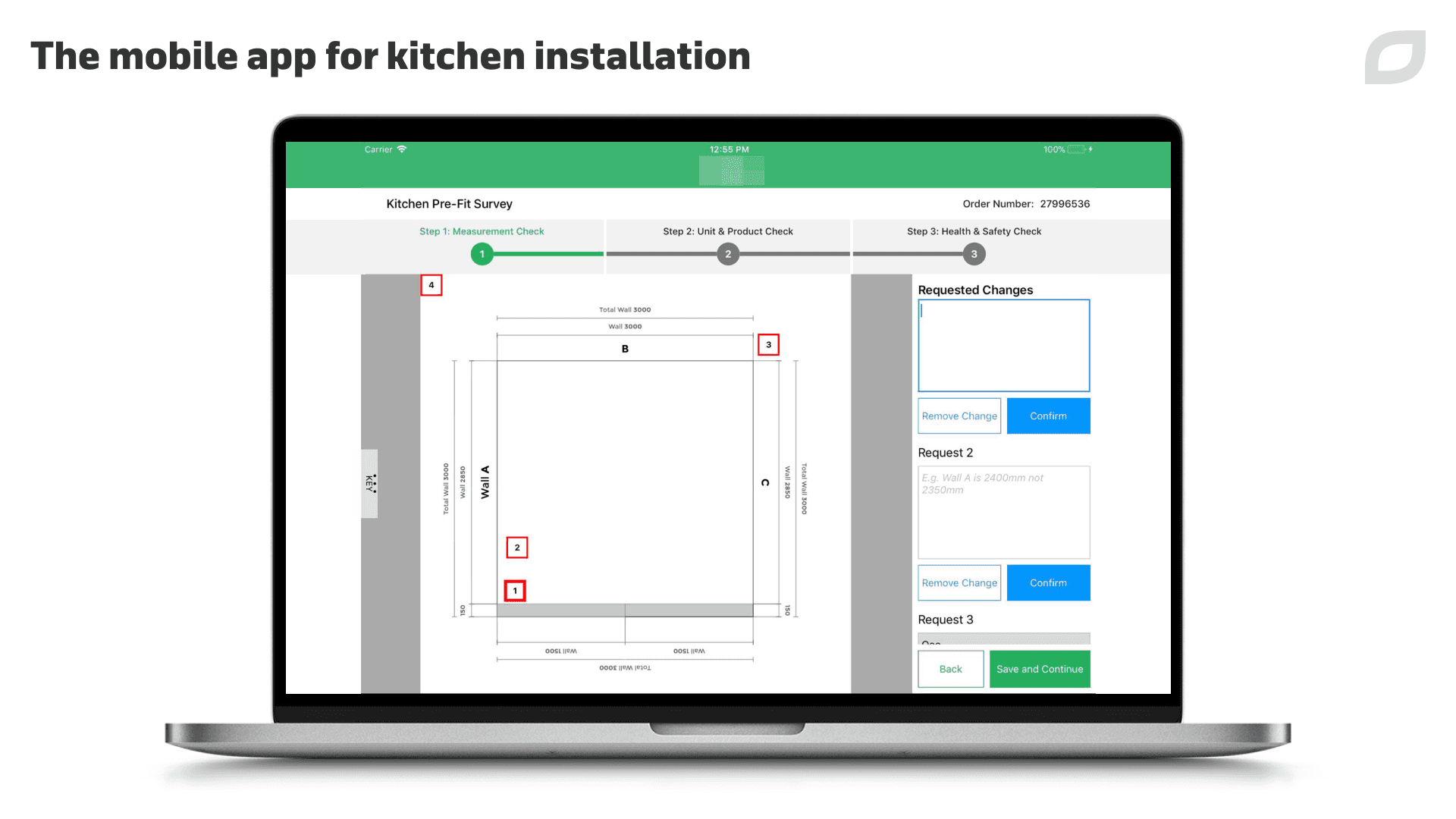 The mobile app for kitchen installation