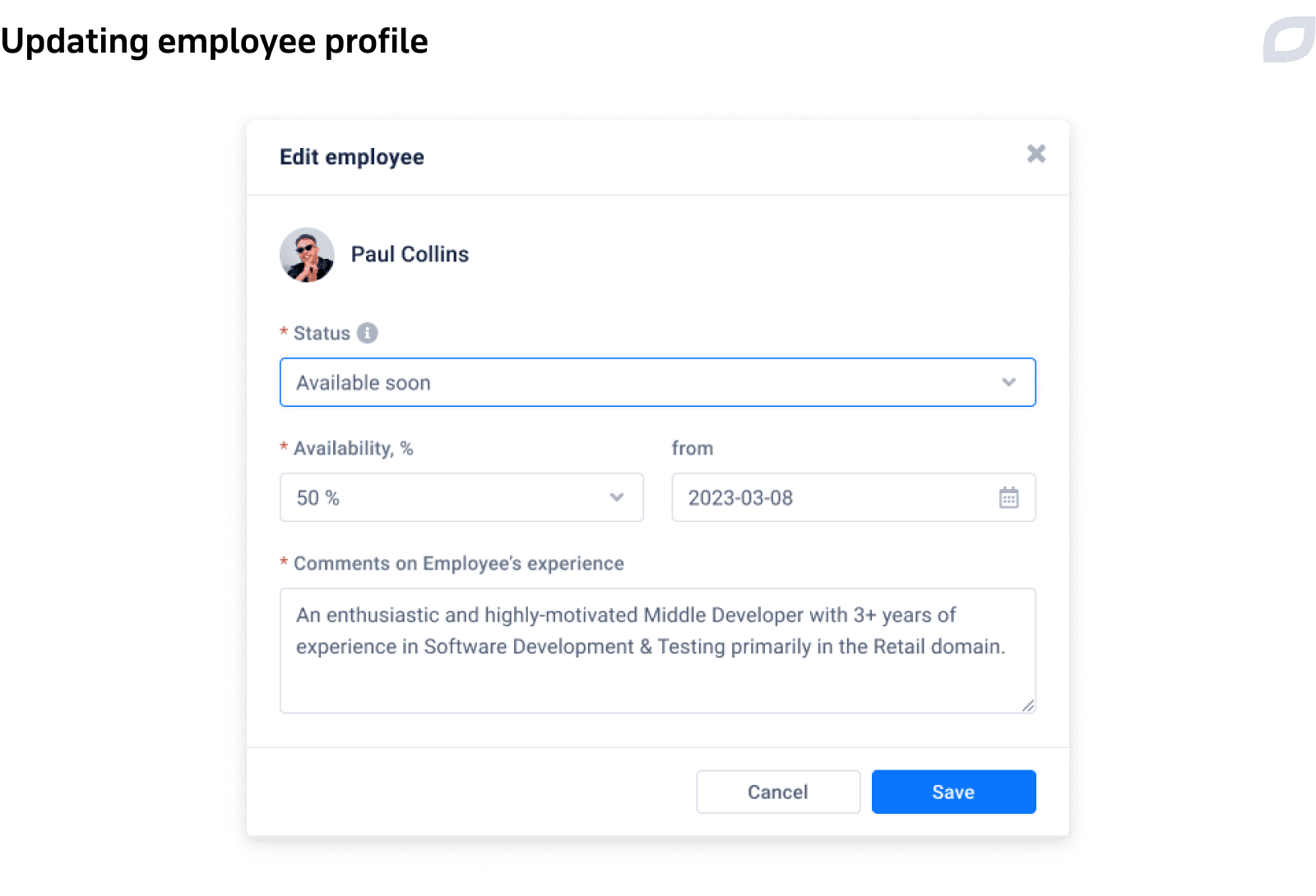 Updating employee profile