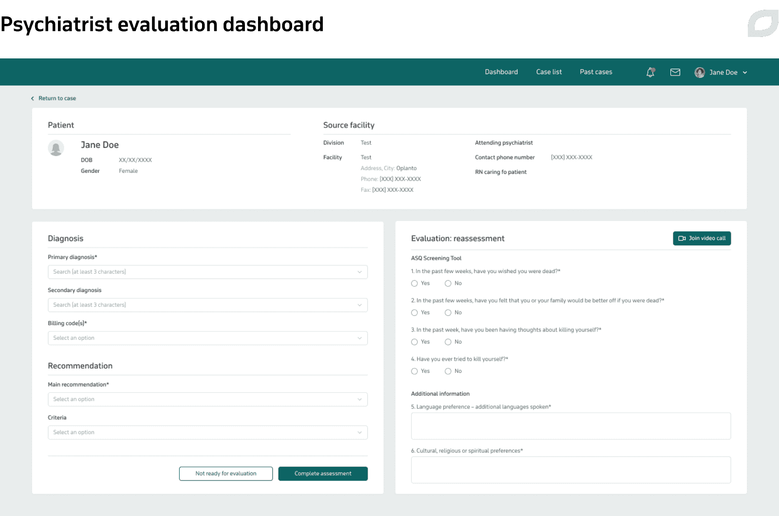 Psychiatrist evaluation dashboard
