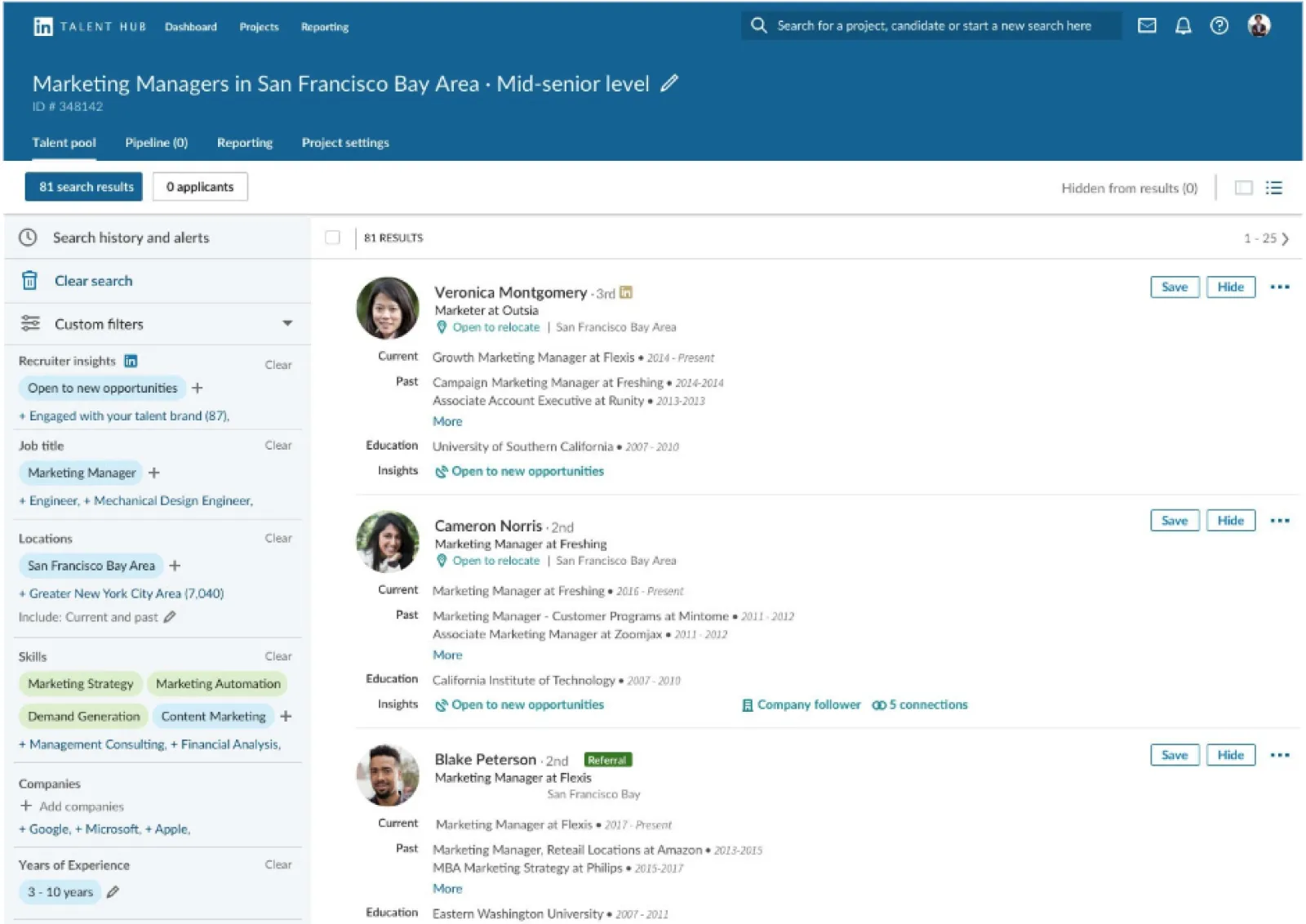 LinkedIn's Recruiter dashboard