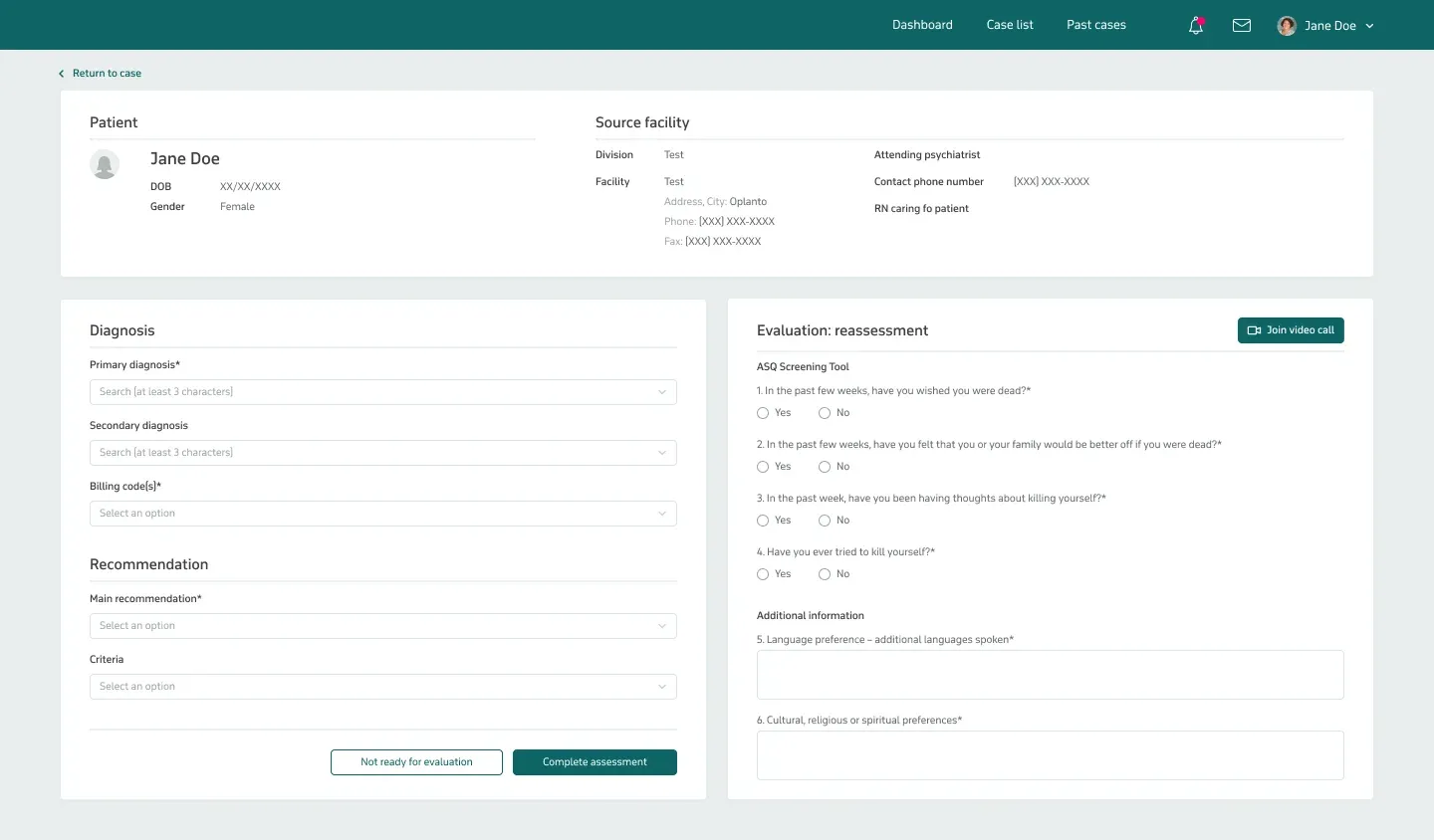 Psychiatrist evaluation dashboard