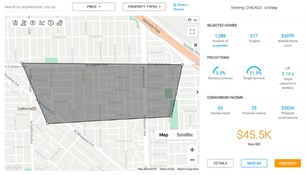 SmartZip’s neighborhood selection dashboard