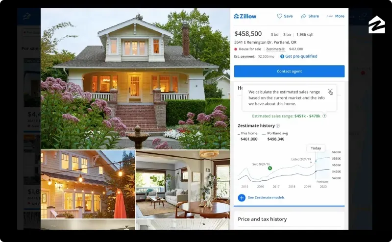 Zillow Zestimate tool for property valuation