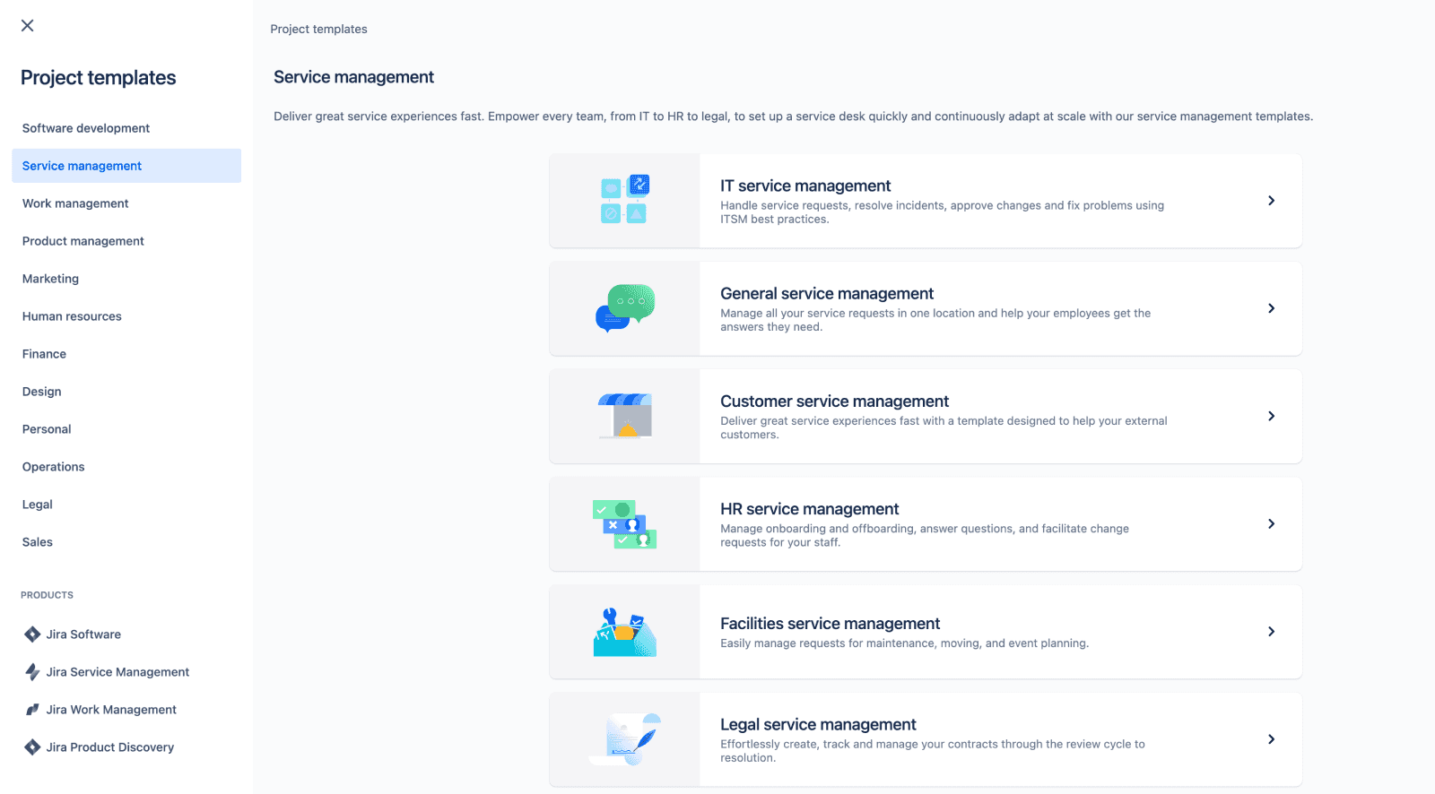 Jira Service Management project templates