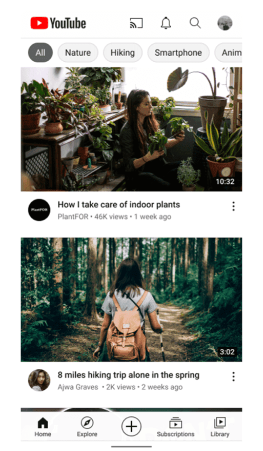 Youtube’s recommendations on the homepage and "up next" videos 