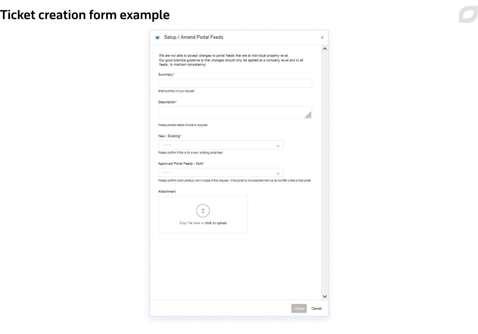 Ticket creation form example