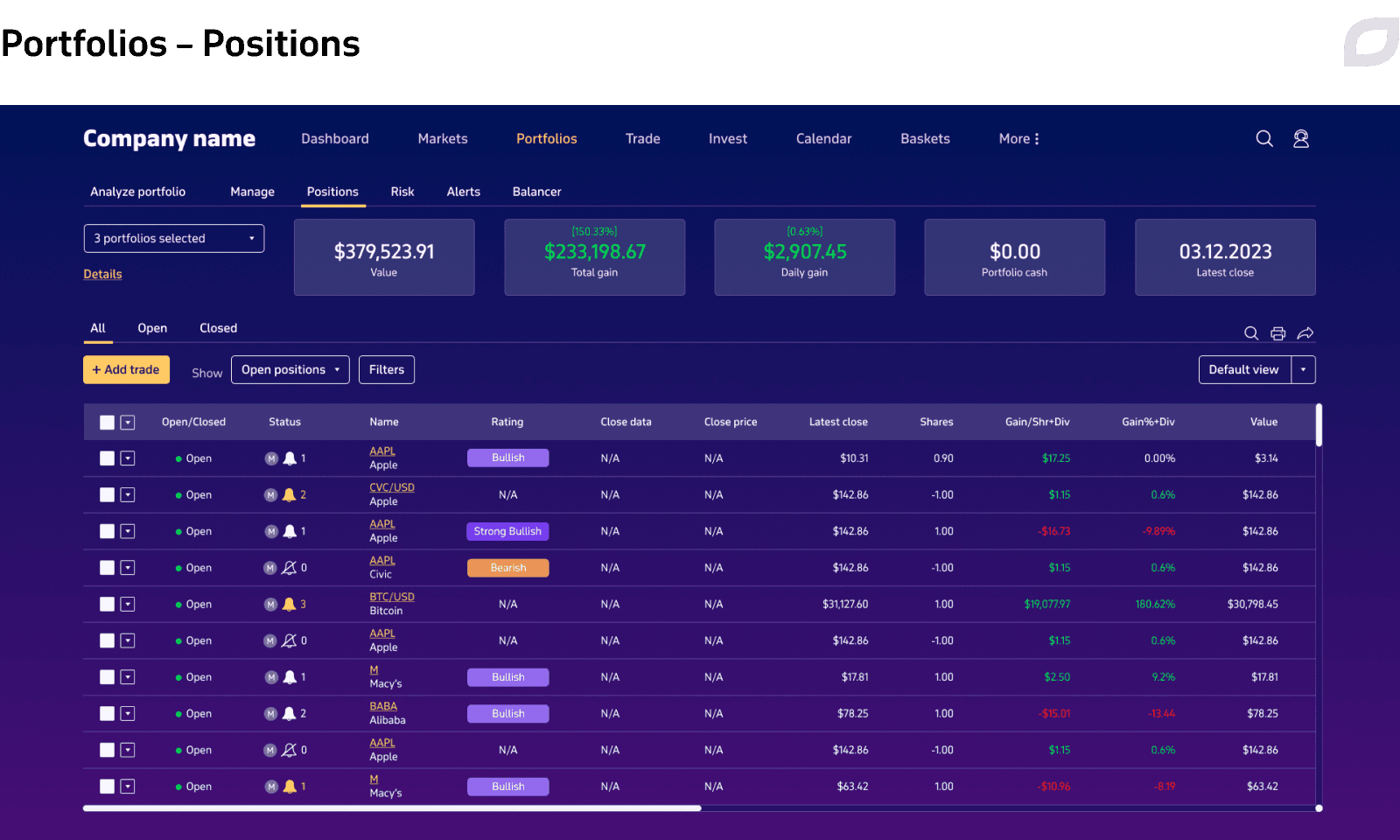 Portfolios - Positions