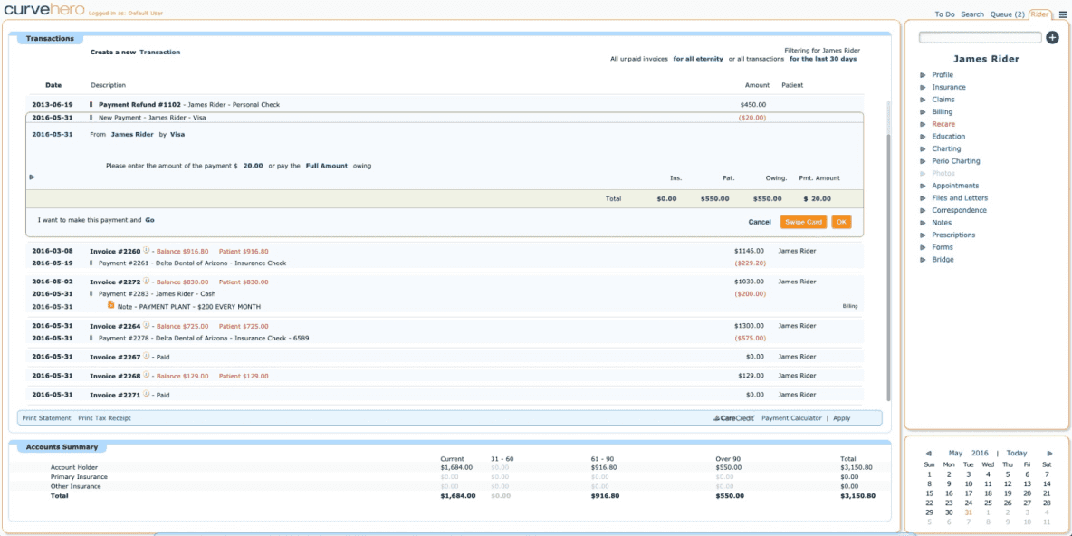 Curve Hero dental EHR screenshot