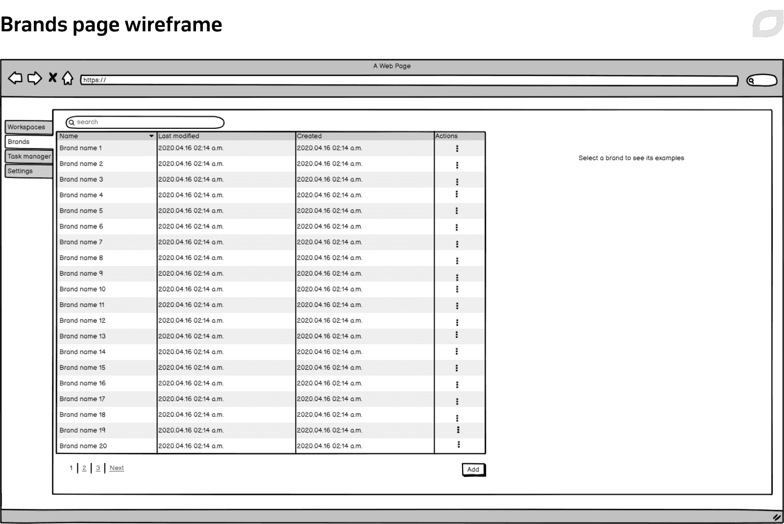 Brands page wireframe