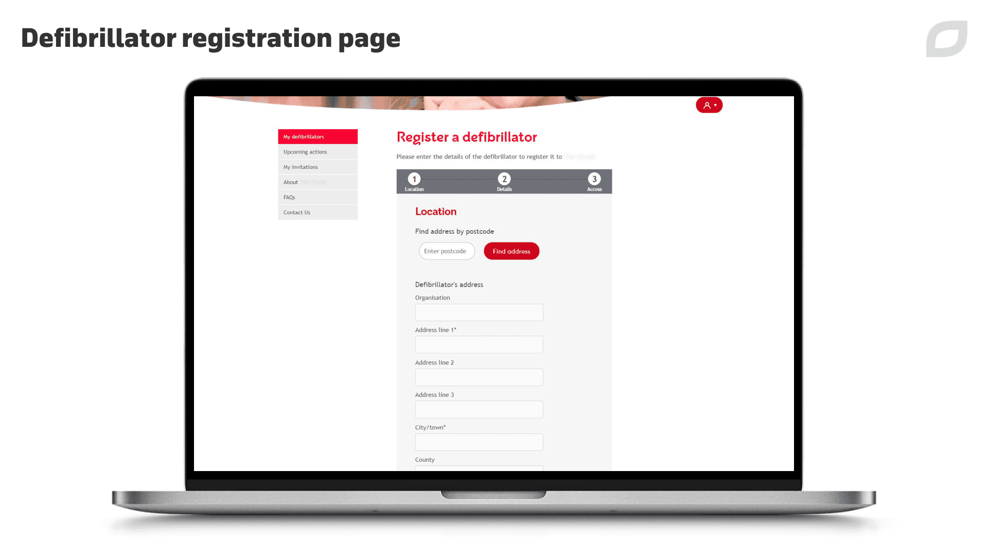 Defibrillator registration page