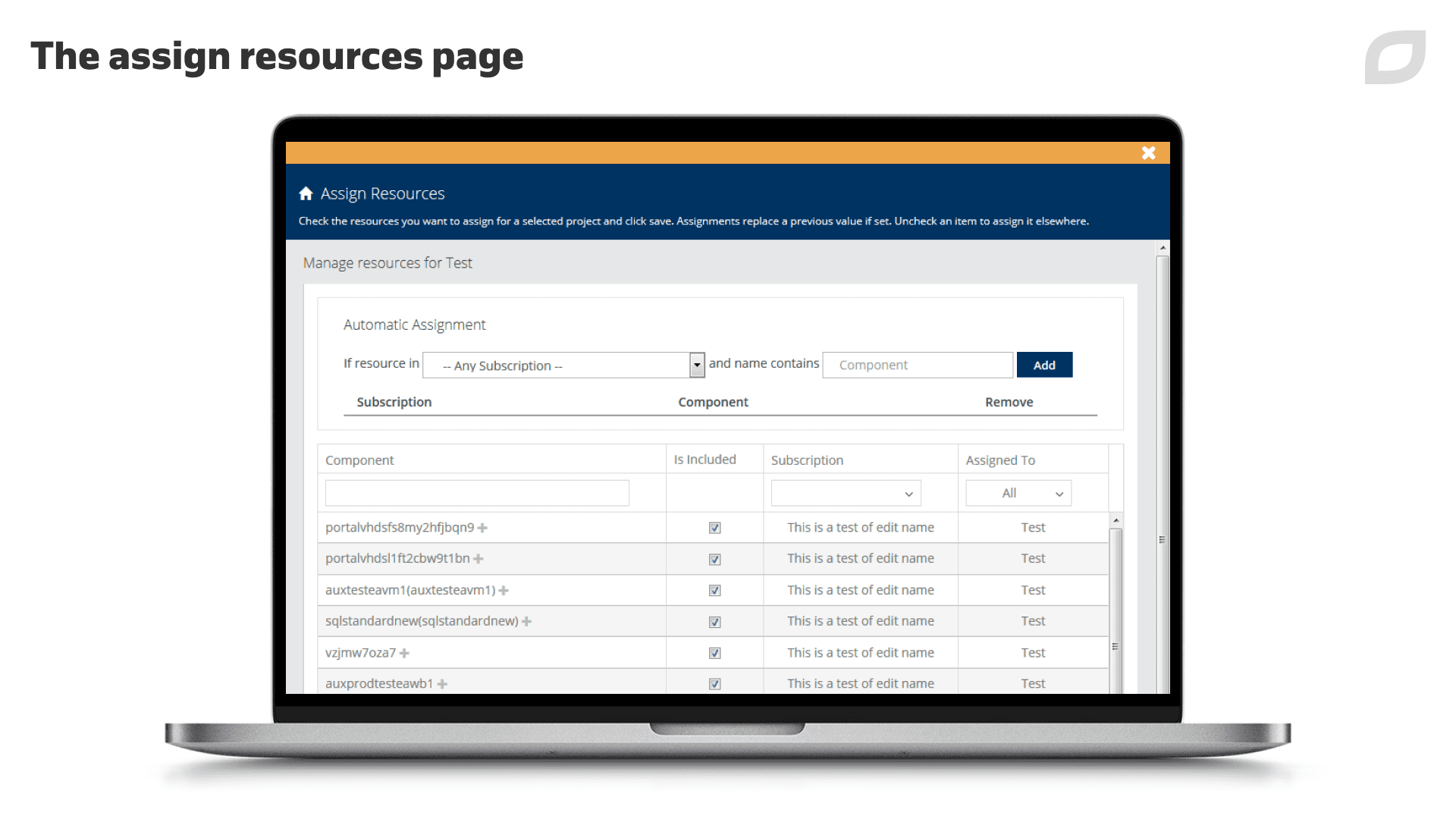 Assign resources page
