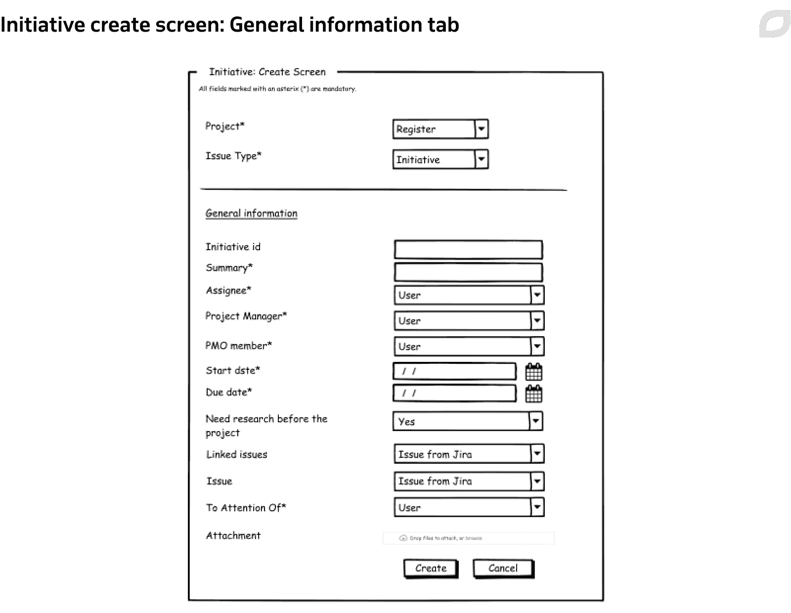 Initiative create screen: General information tab