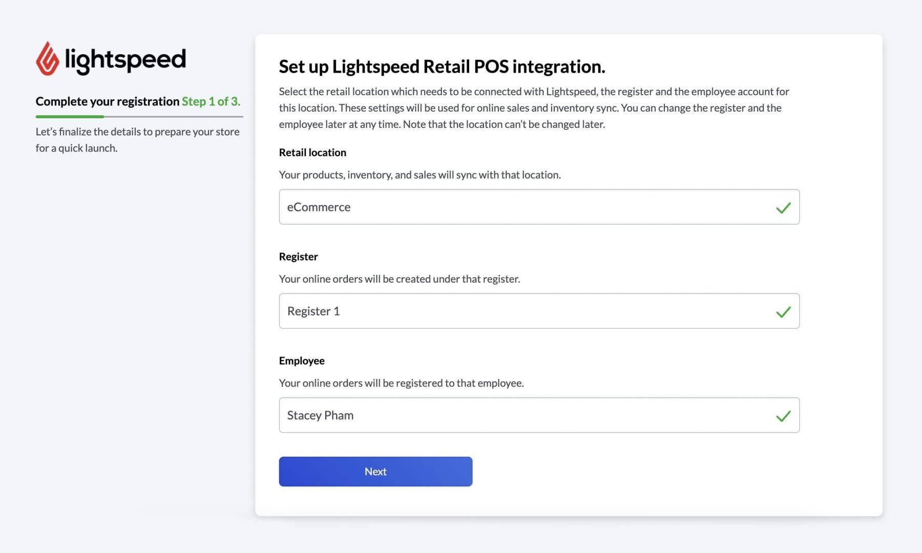 Set up Lightspeed Retail POS integration page