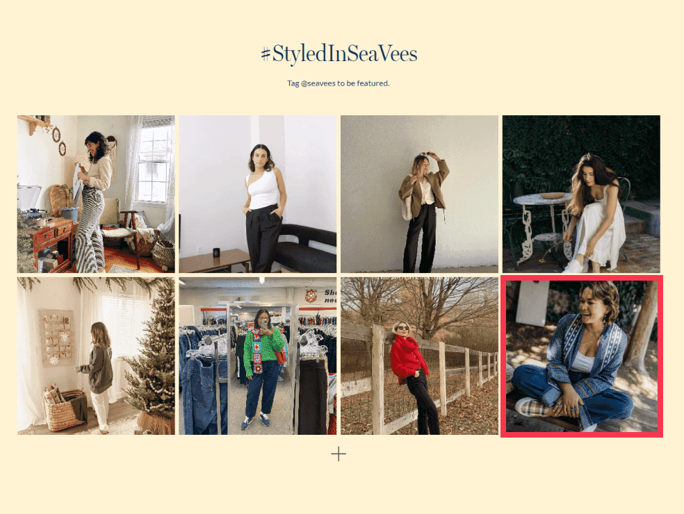 SeaVees homepage: a branded hashtag section with customers’ photos from Instagram