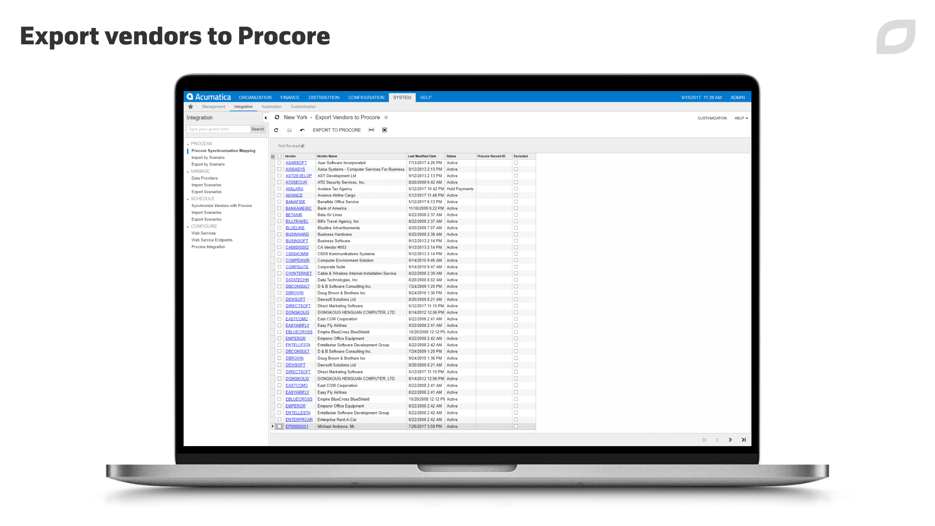 Export vendors to Procore