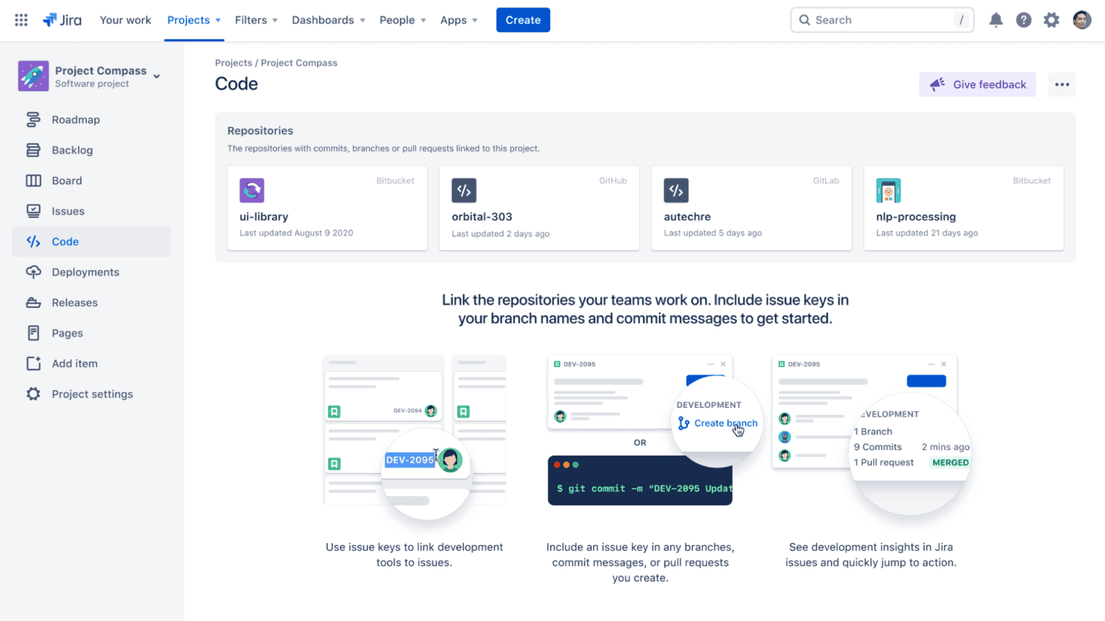 Code and deployment status in Jira