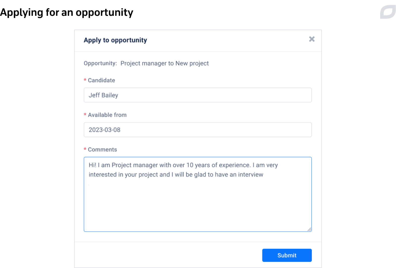 Applying for an opportunity