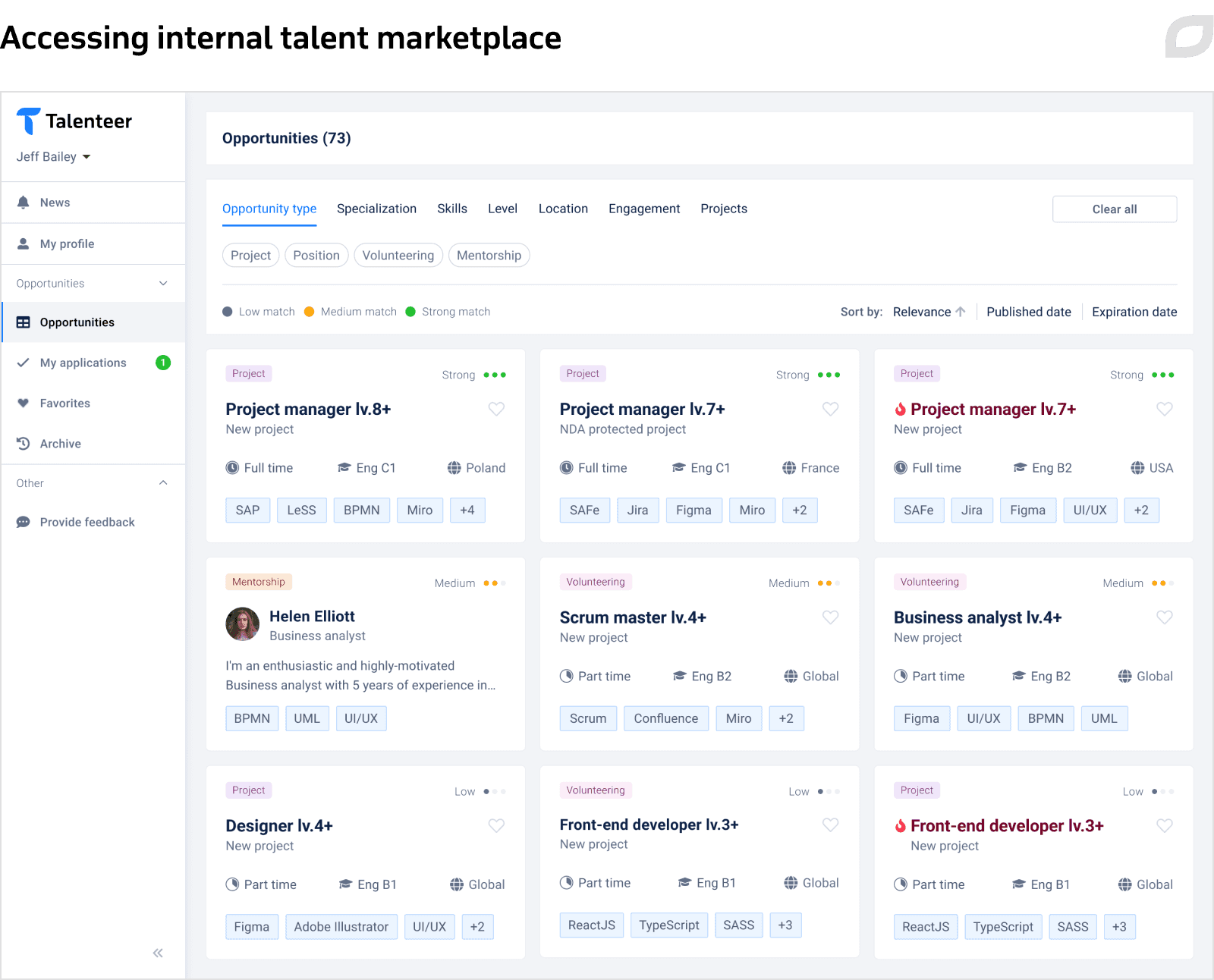 Accessing internal talent marketplace