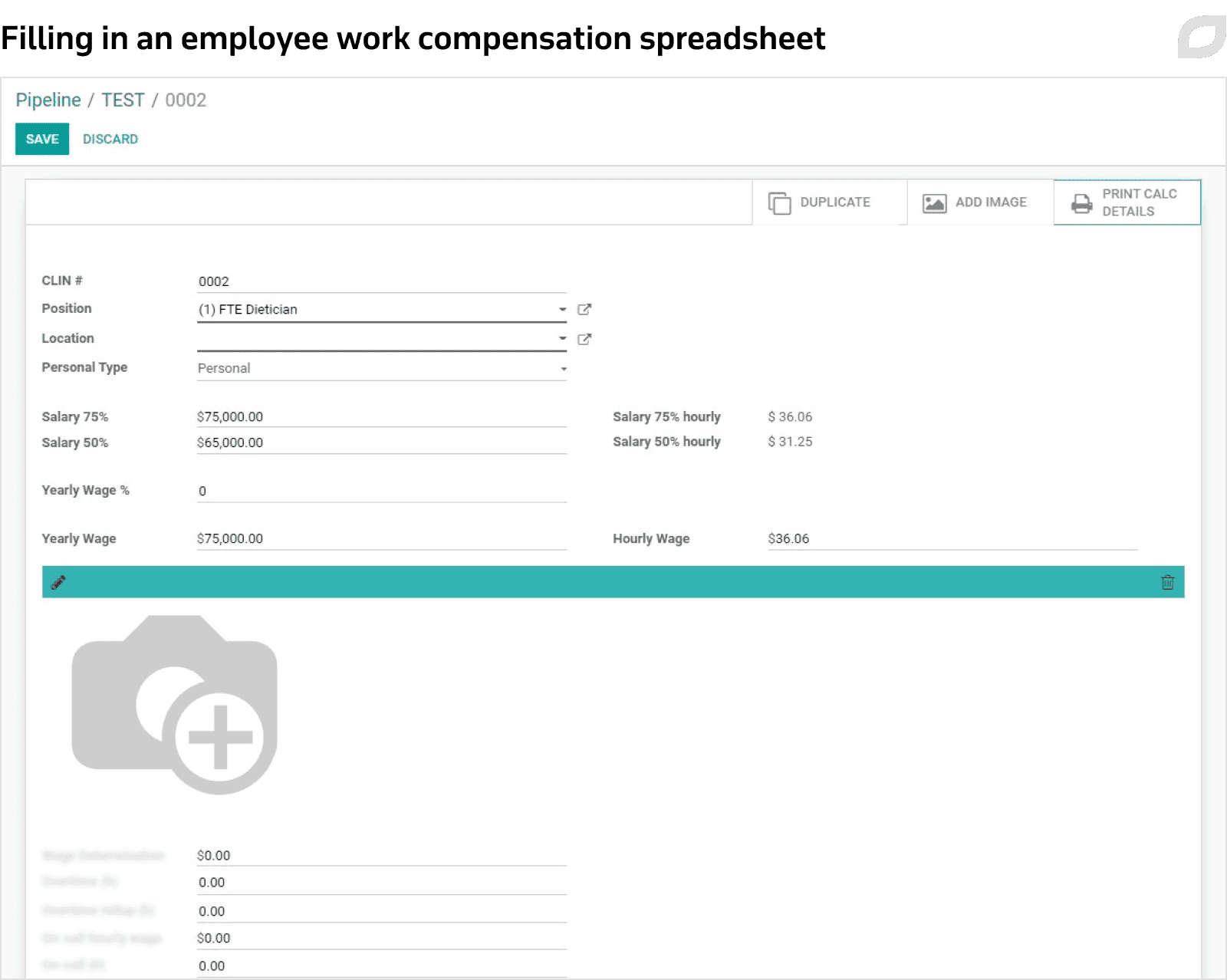 Filling in an employee work compensation spreadsheet