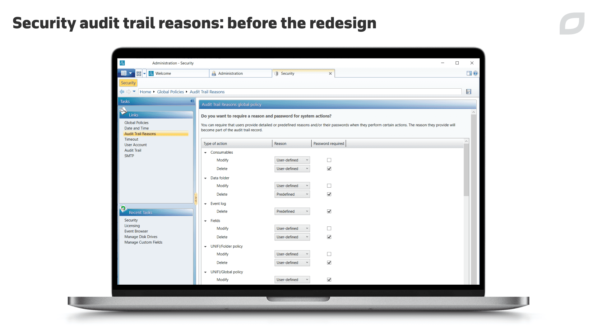 Security audit trail reasons: before the redesign