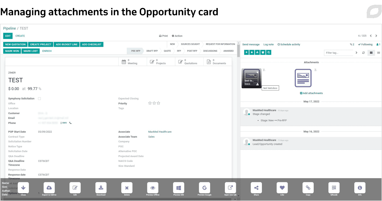Managing attachments in the Opportunity card