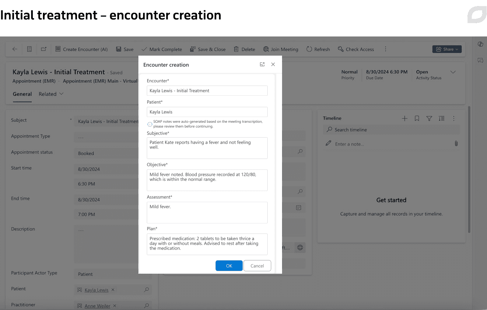 Initial treatment – encounter creation