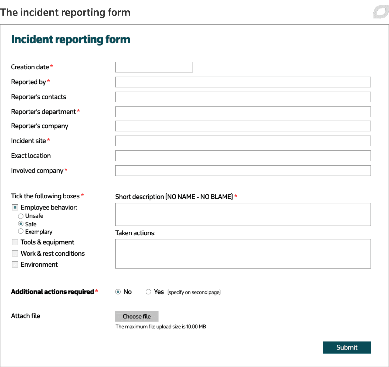 The incident reporting form