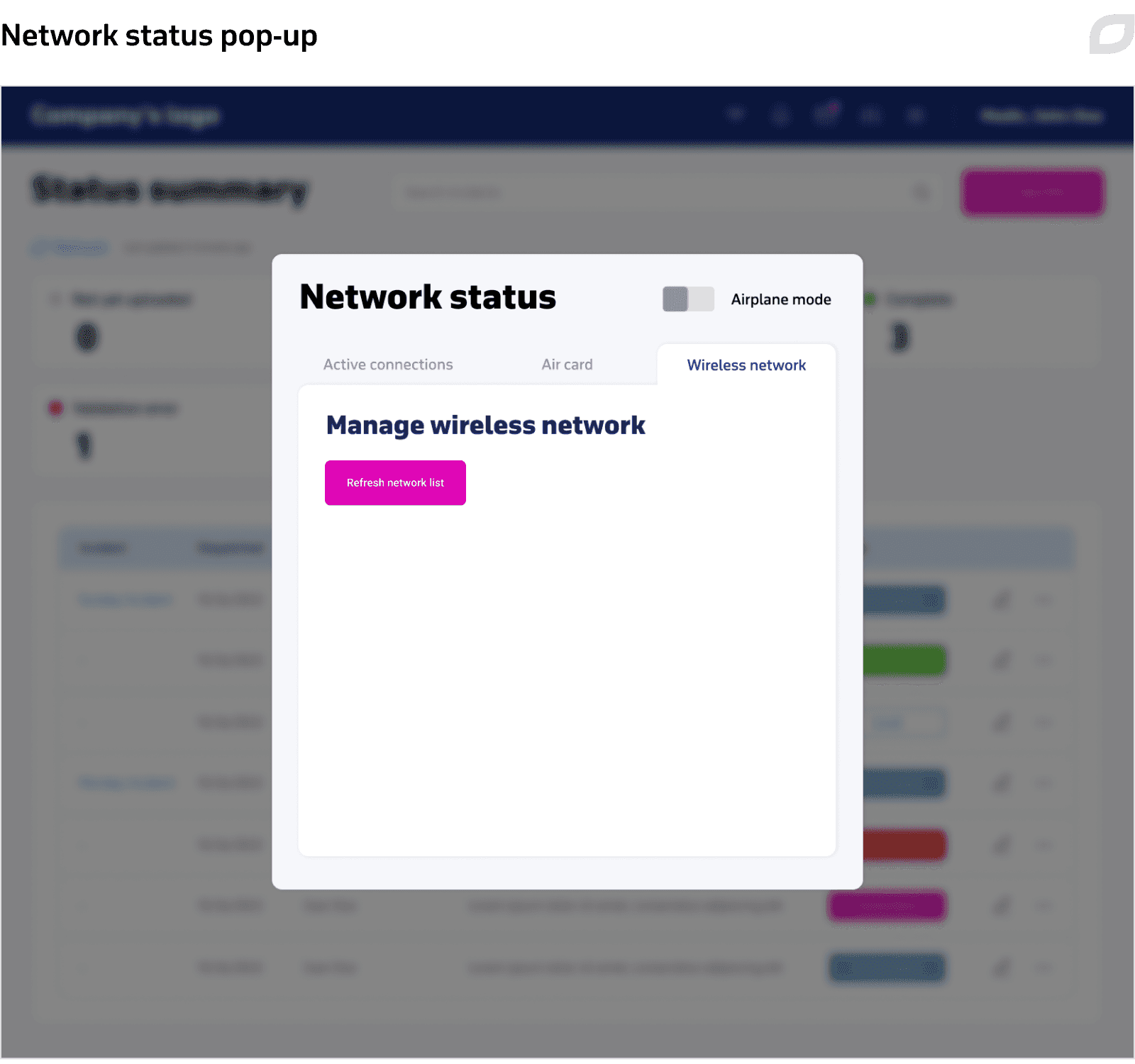 Network status popup
