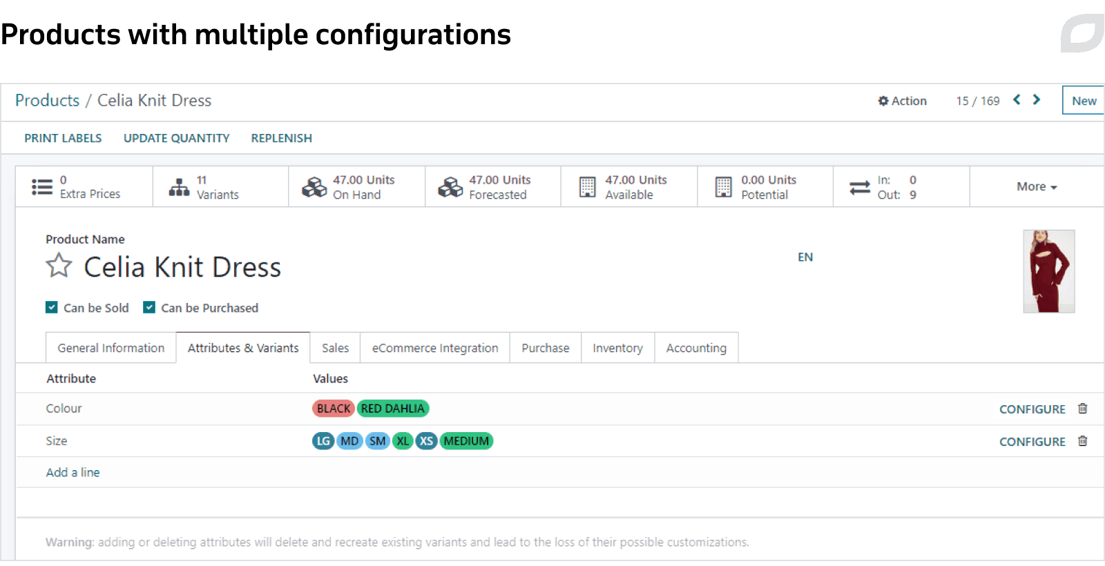 Products with multiple configurations