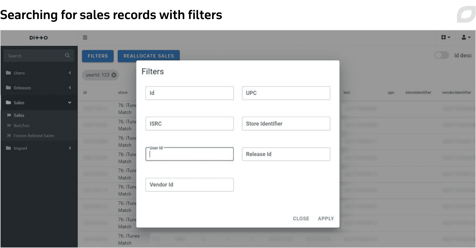 Searching for sales records with filters