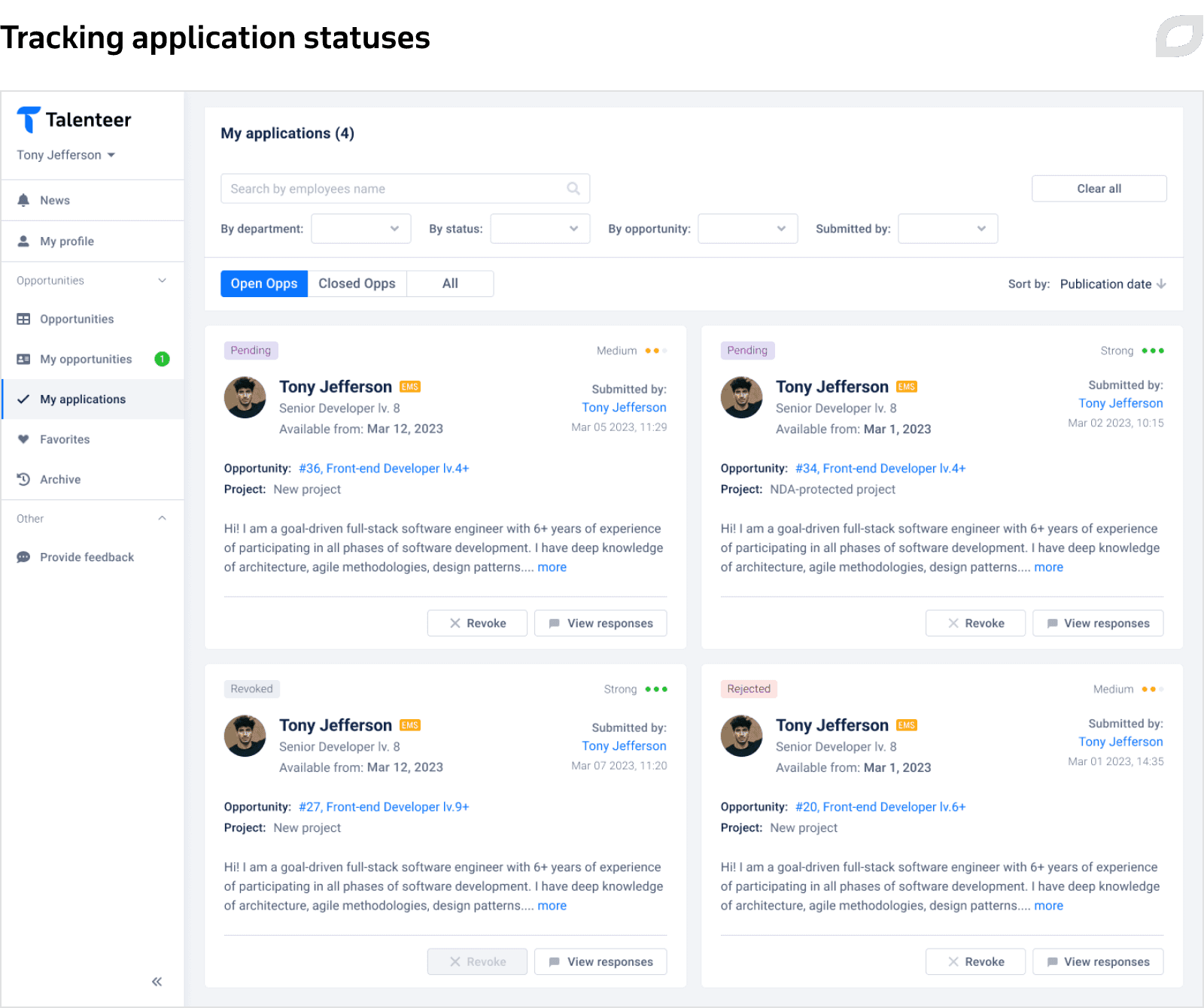 Tracking application statuses