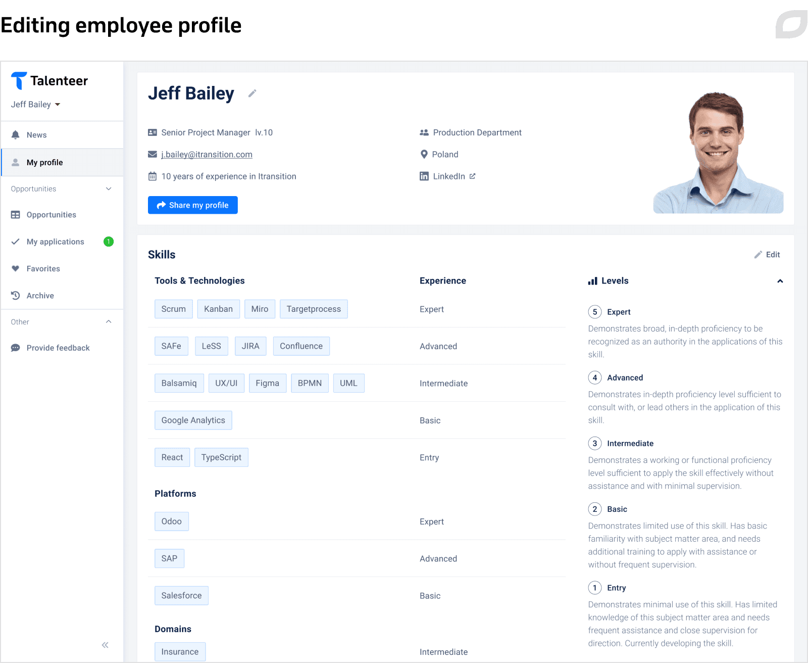 Editing employee profile