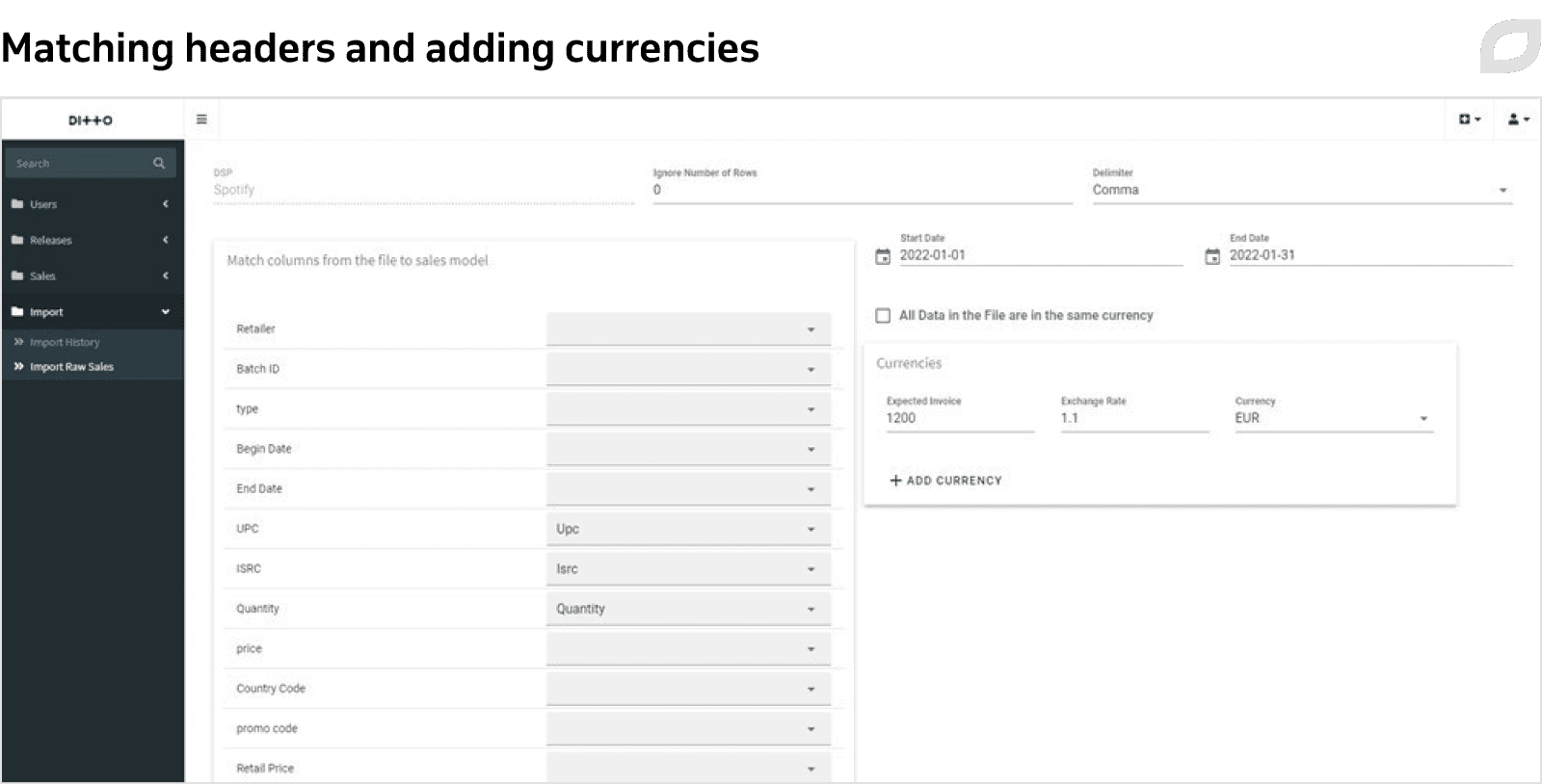 Matching headers and adding currencies