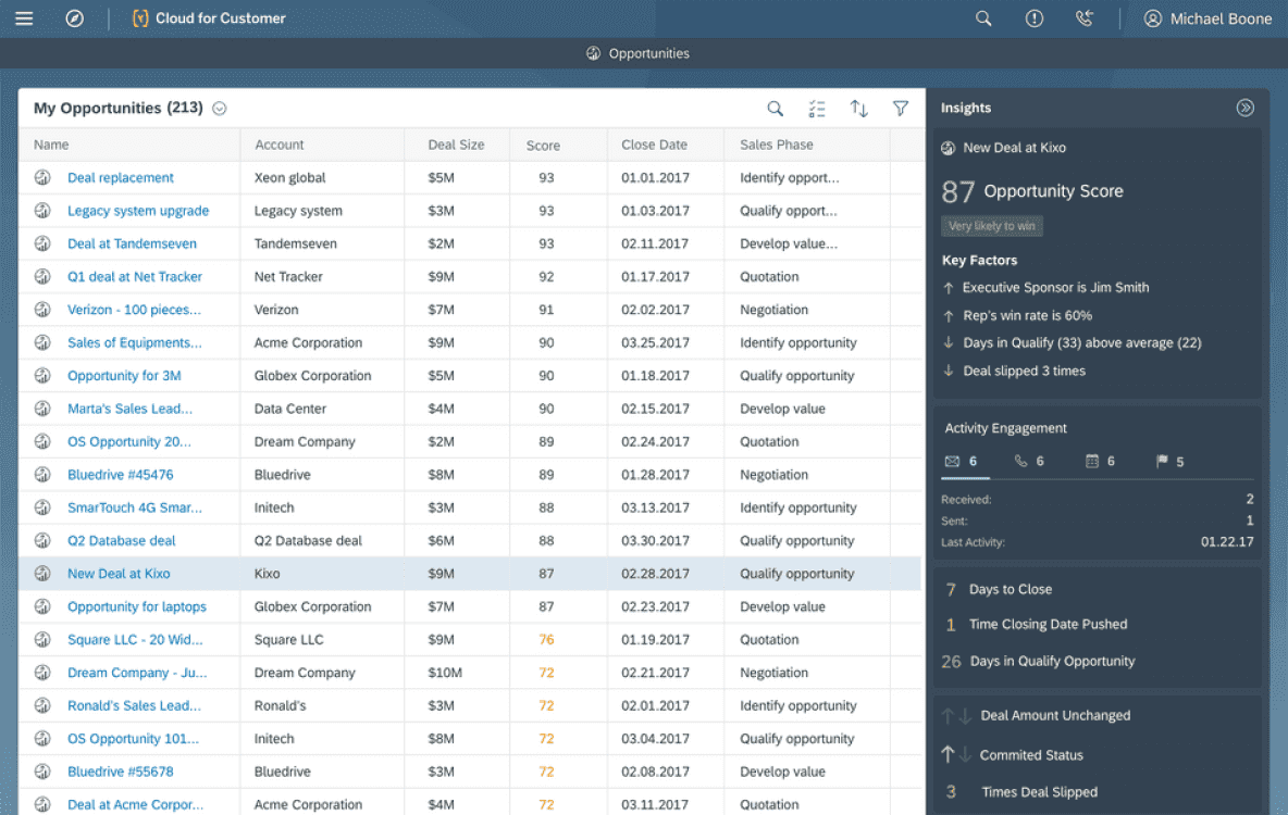 SAP lead scoring feature interface