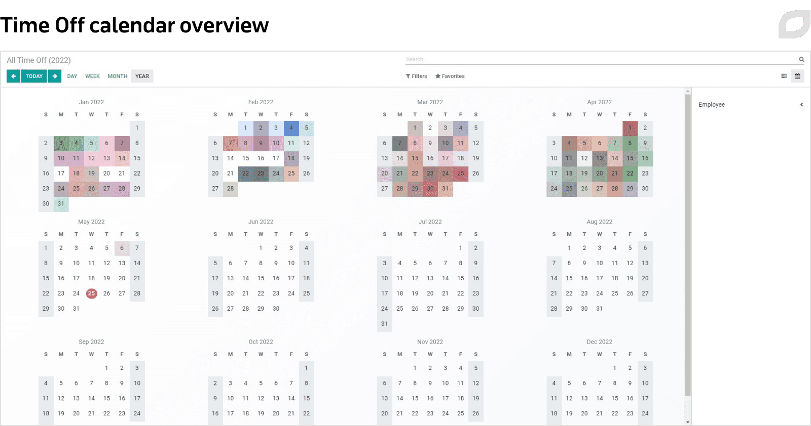Time Off calendar overview