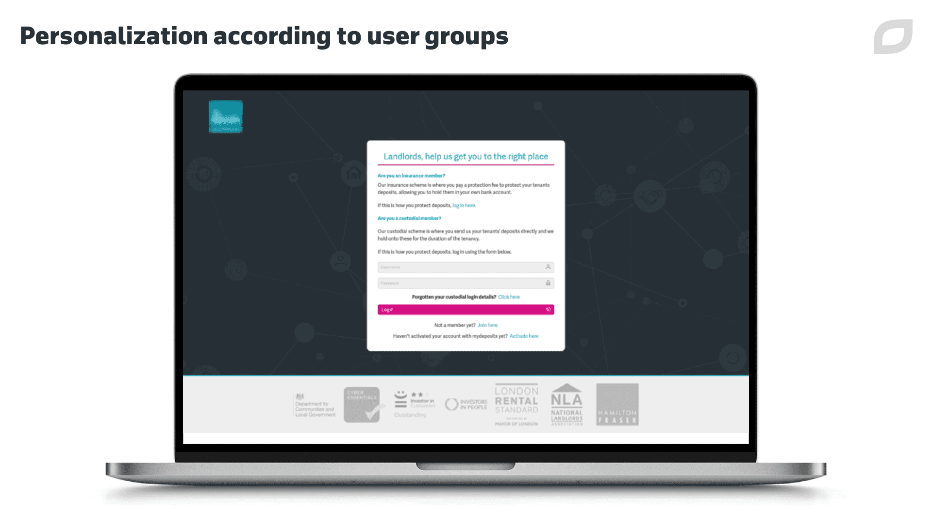 Personalization according to user groups
