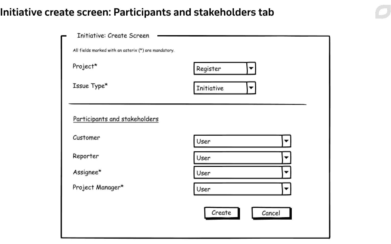Initiative create screen: Participants and stakeholders tab